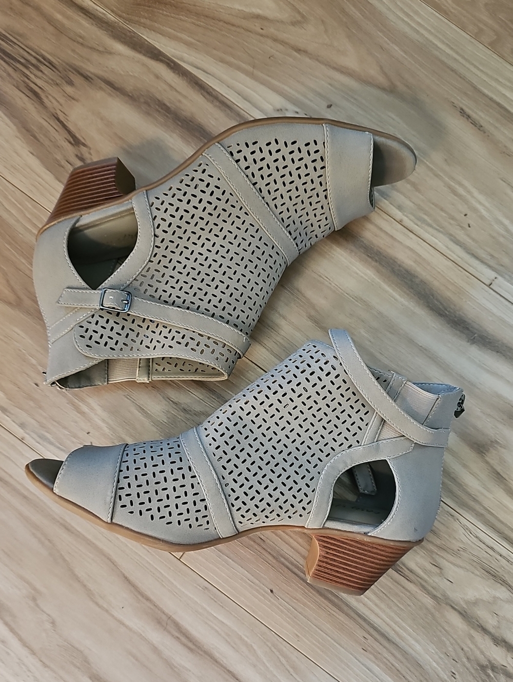 easy street Gray Perforated Open-Toe Ankle Booties